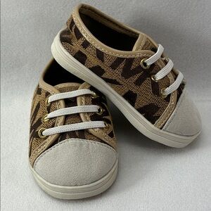 Michael Kors Brown and Tan MK Logo Patterned Sneakers